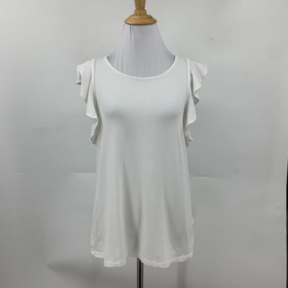 Lilly Pulitzer Lanette Top Womens S White Pima Cotton Blend Flutter Sleeve Shirt - Picture 2 of 13